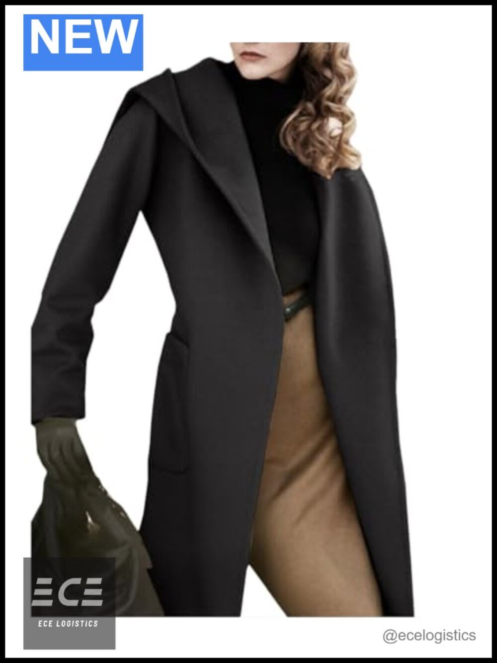 Wool Blend Trench Coat Hooded Belted Open Front Jacket